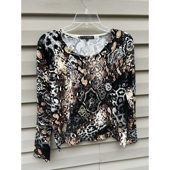 Pierri New York Women’s Sweater Animal Cheetah Print Sequins Y2K Mobwife Size S - Picture 1 of 7